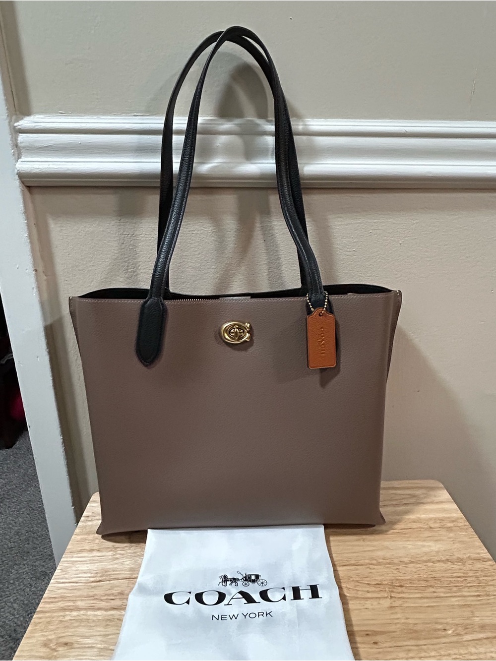 Coach Brown Leather Tote with Black Handles - Picture 15 of 16